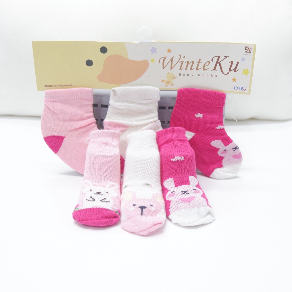 Kaos Kaki New Born isi 3pcs Winteku Animal's  Girl