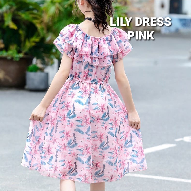 LILY DRESS BLUE / DRESS SABRINA ANAK PEREMPUAN REMAJA IMPOR KOREA / BAJU TERUSAN BUNGA DAILY