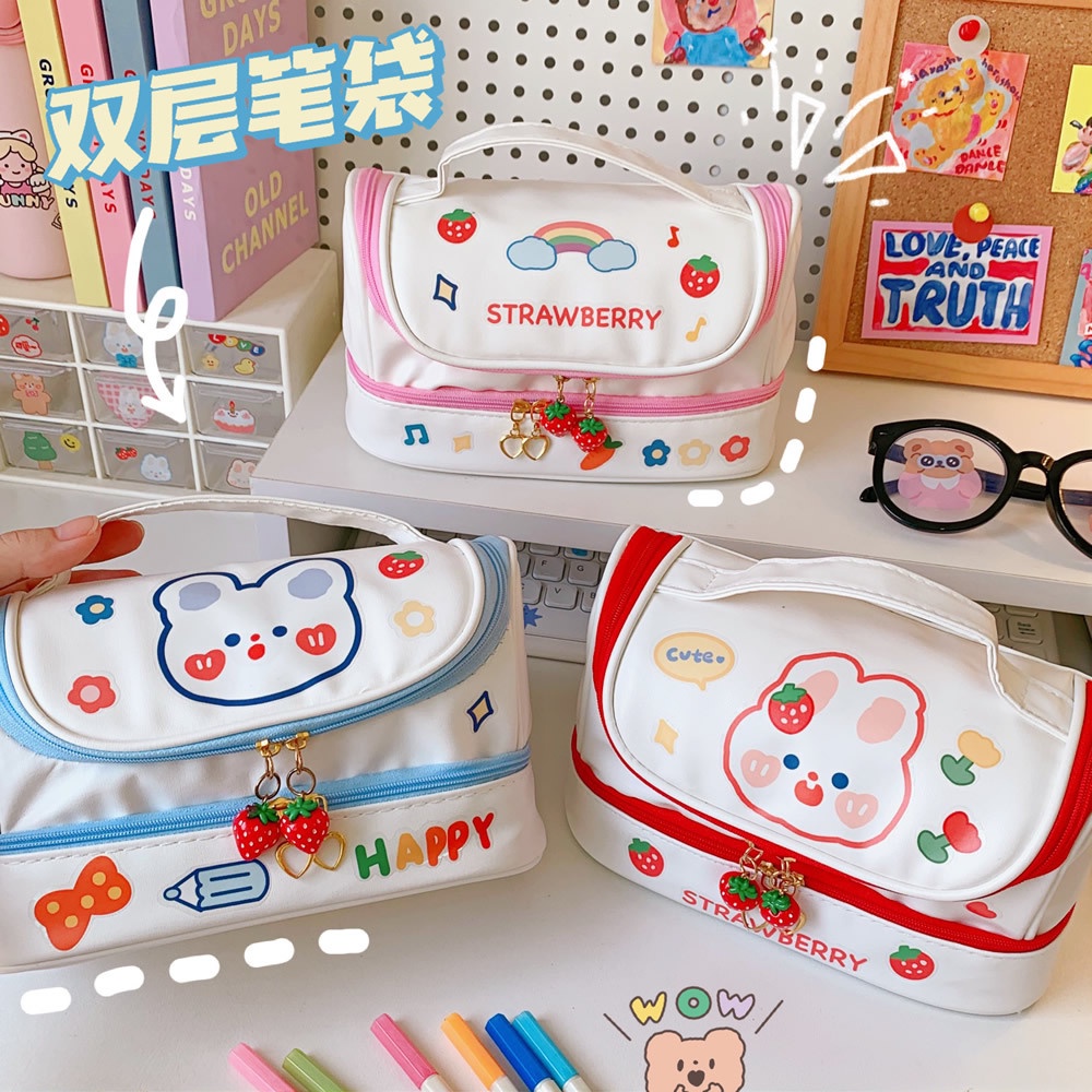 

2022 Trend Large capacity pencil case canvas pencil bag School stationery bag Student pen case cute
