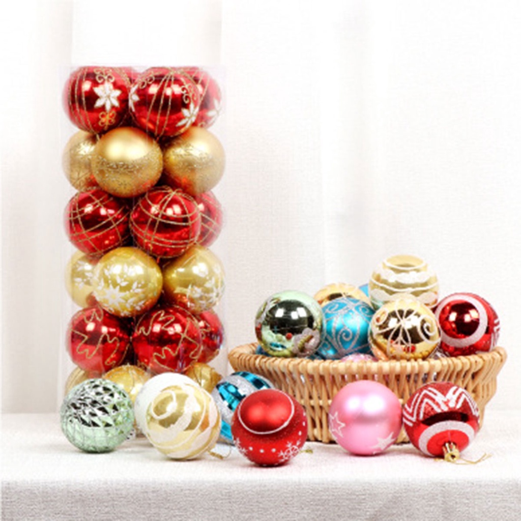 [Christmas Products]24Pcs/Box 6cm Christmas Decoration Ball Plastic Color Snowflake Painted Balls