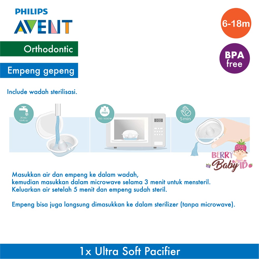 Philips Avent Soother Soft Single Pacifier Empeng Bayi 0-6m 6-18m Berry Mart