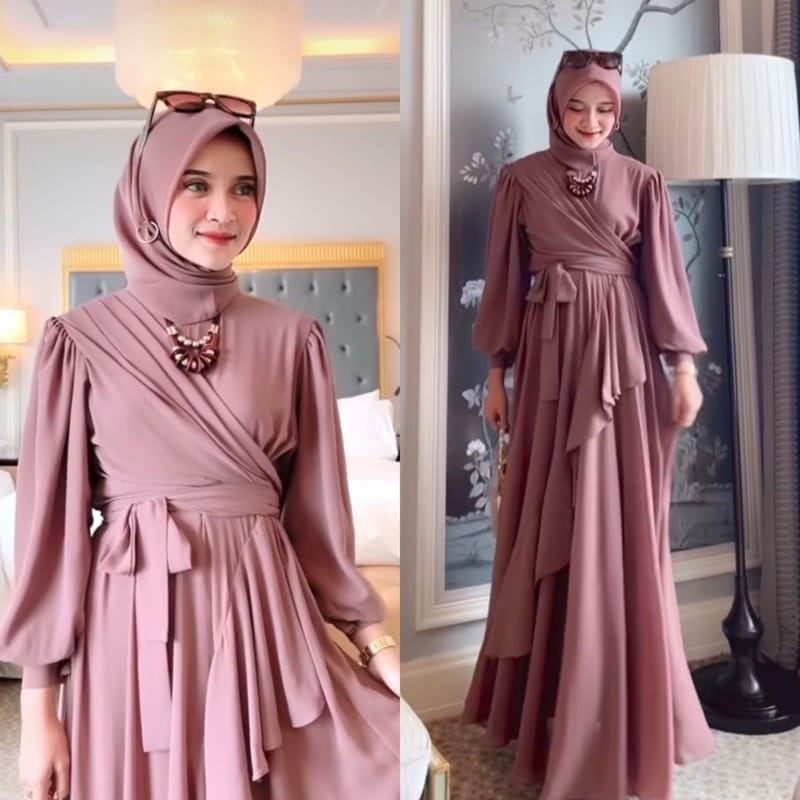 Meyhira Dress Ceruty Babydoll Full Puring LD 110 cm PJ 137 cm / Gamis Kondangan / Dress Pesta / Baju Muslim Wanita Terbaru 2022 / Gamis Wanita