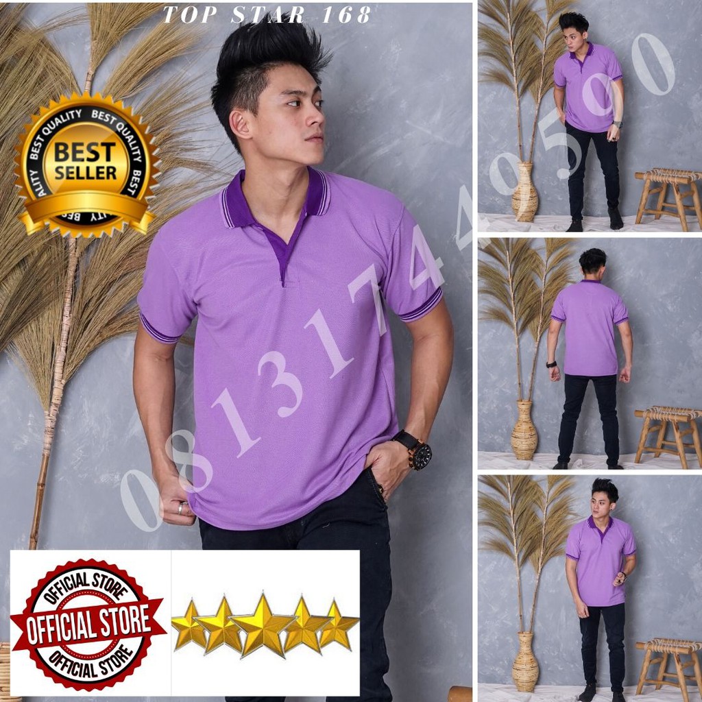 Polo Shirt Krah Kombinasi Ungu Muda Kerah Ungu Tua Unisex Cowok Cewek polos Kaos Kerah Murah Kerah