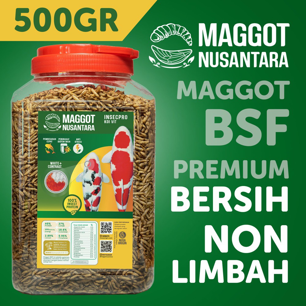 Maggot bsf kering Premium Untuk Ikan Koi 500 gr, Maggot Nusantara