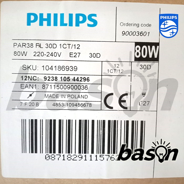 PHILIPS PAR38 EU 80W E27 230V | Spot 12D atau Flood 30D | Lampu Sorot