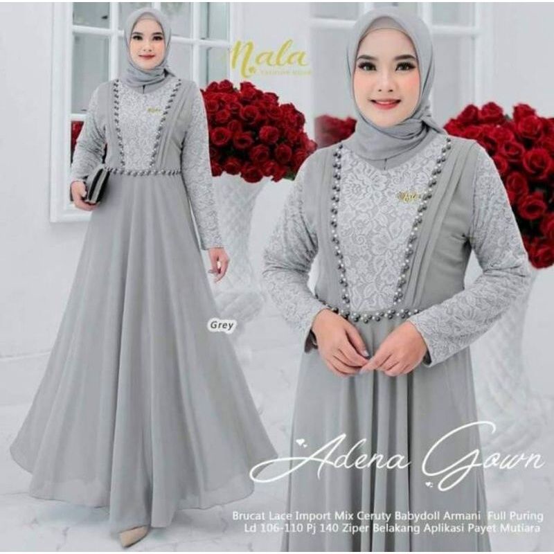 Adena gown // gamis ceruty babydol kombinasi burkat