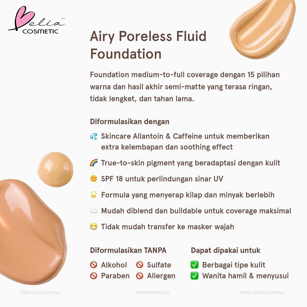 ❤ BELIA ❤ DEAR ME BEAUTY Airy Poreless Fluid Foundation 30g | KFC Series Primer + Foundation Breathable Cushion SPF 46 PA+++ 15g | BPOM