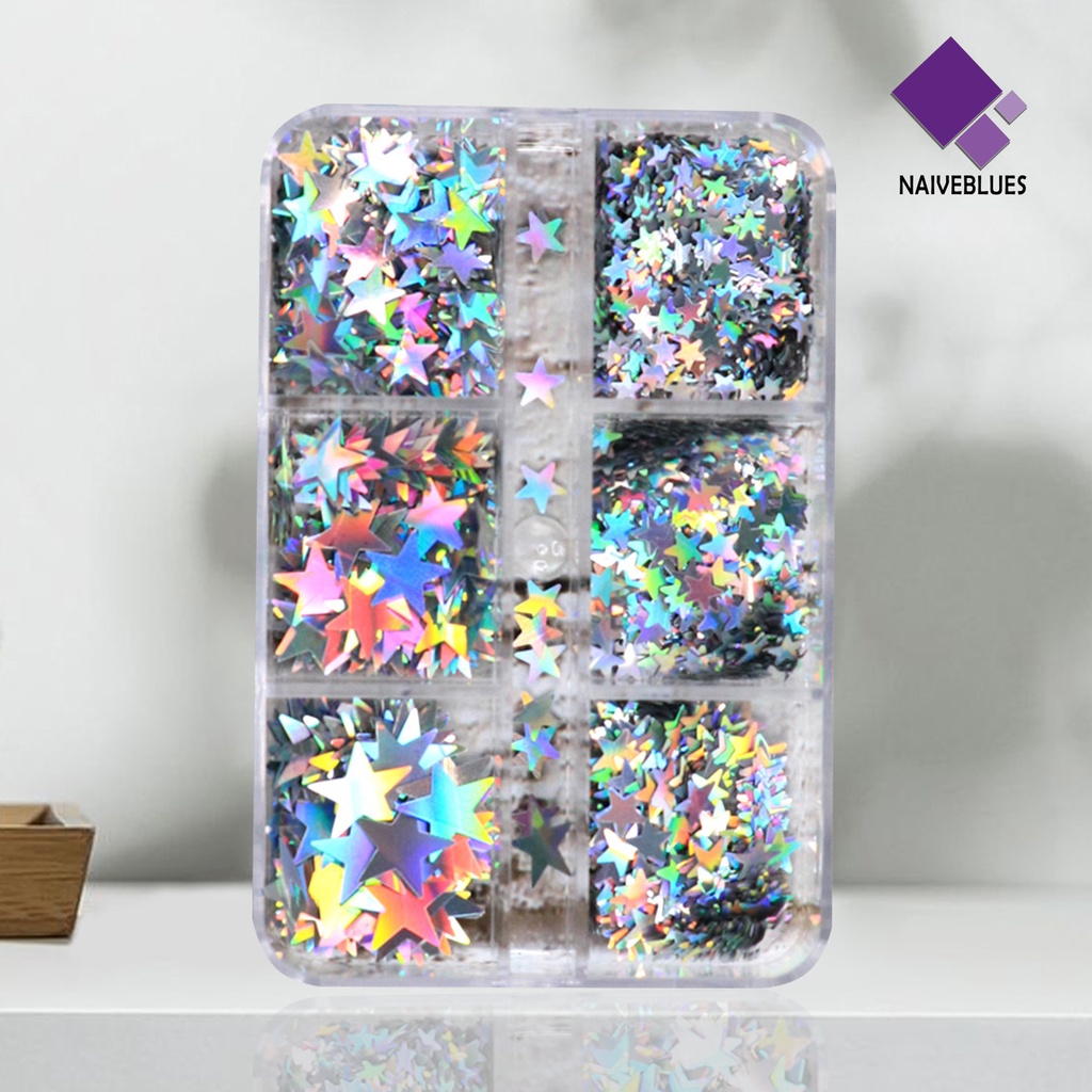 Naiveblue 1 Kotak Sequin Bintang 3D Multi Warna Aksesoris Nail Art / Manicure DIY
