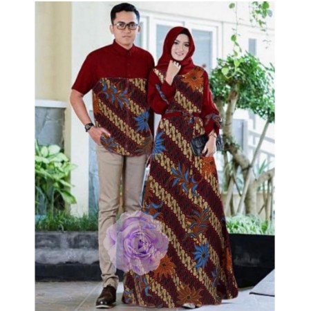 Gamis Peplum Sogan #2 Batik Muslim Modern Baju Kondangan Kerja Kantoran Casual