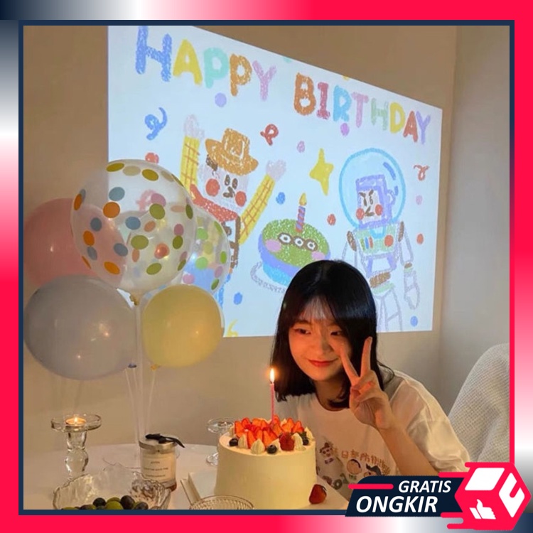 Gratis Ongkir - 5468 Proyektor Mini Ulang Tahun Portable / Proyektor Mini / Happy Birthday Projector