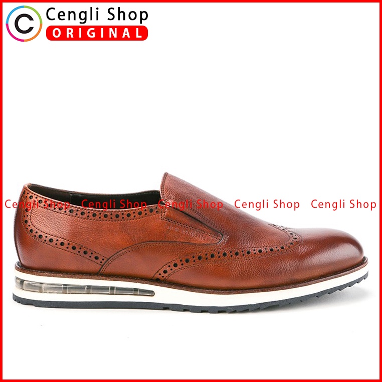 SEPATU OBERMAIN PRIA ORIGINAL PANTOFEL CASUAL KULIT ASLI COKLAT OM07