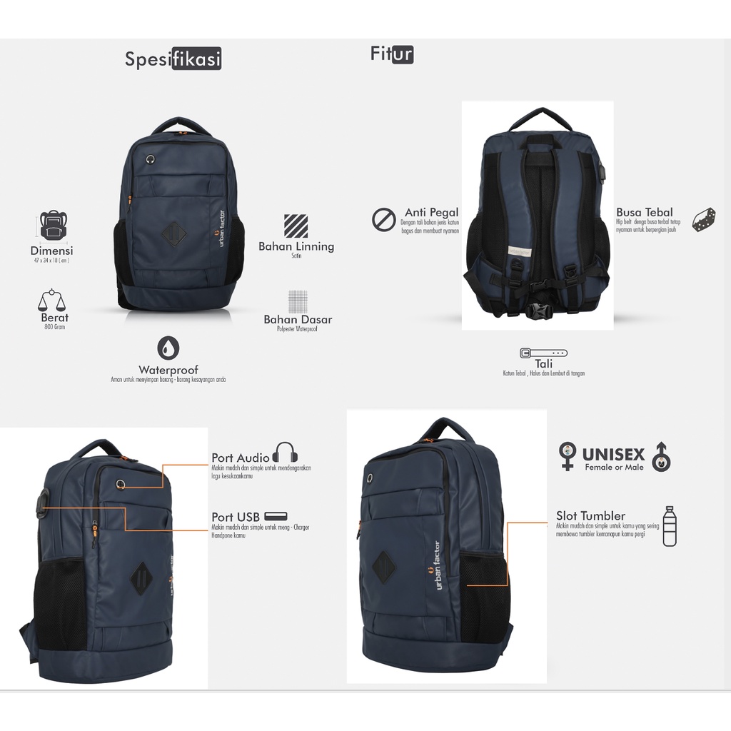 LUXURIOUS NAVY |ManNeedMe x URBAN| Tas Ransel Punggung Pria Tas Backpack ORIGINAL