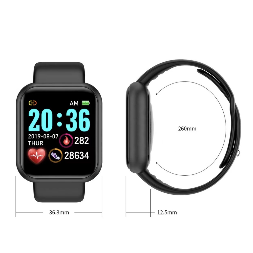 JACKSHOP SmartWatch Sport Bluetooth Smart Watch Pelacak Kebugaran Gelang Pedometer Heart Rate Cocok untuk Cewek/Cowok