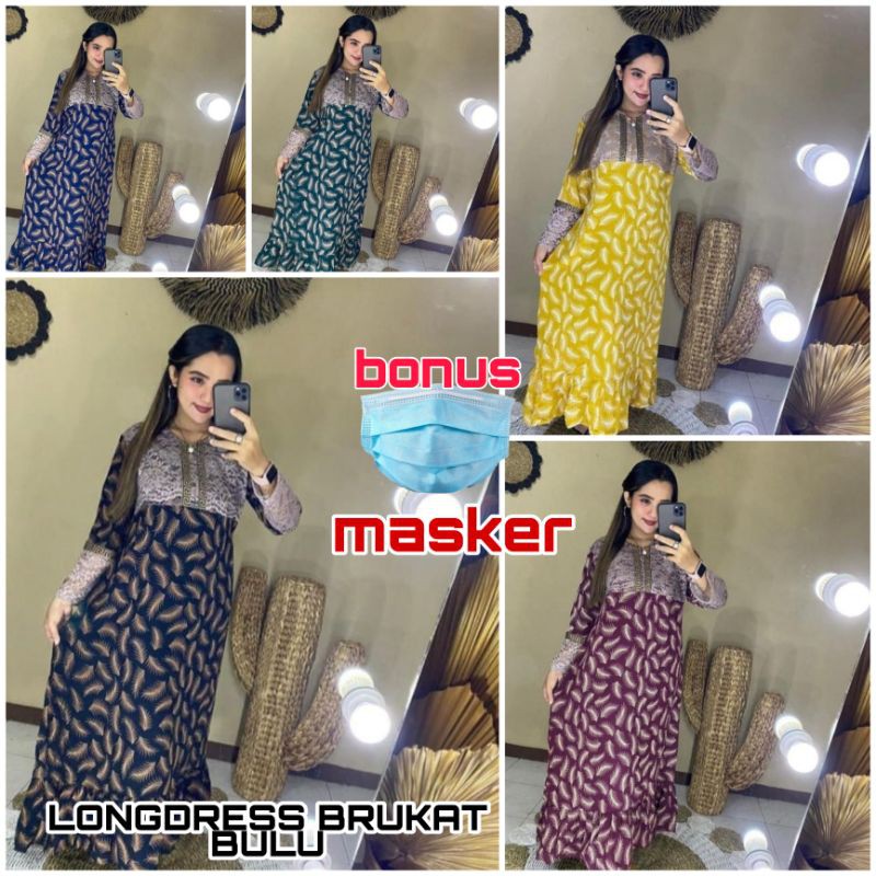 LONGDRESS ARAB RENDA BRUKAT MOTIF BULU RAYON TEBAL / DASTER RENDA ARAB  / DASTER MURAH