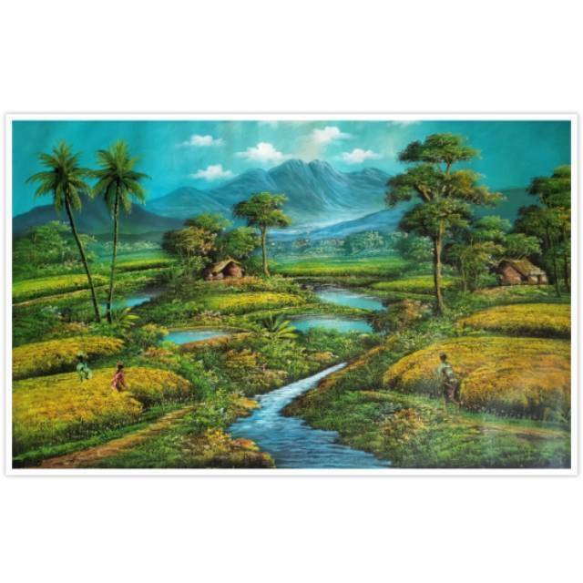 Lukisan Pemandangan Gunung Sawah 85 x 135 cm Shopee Indonesia