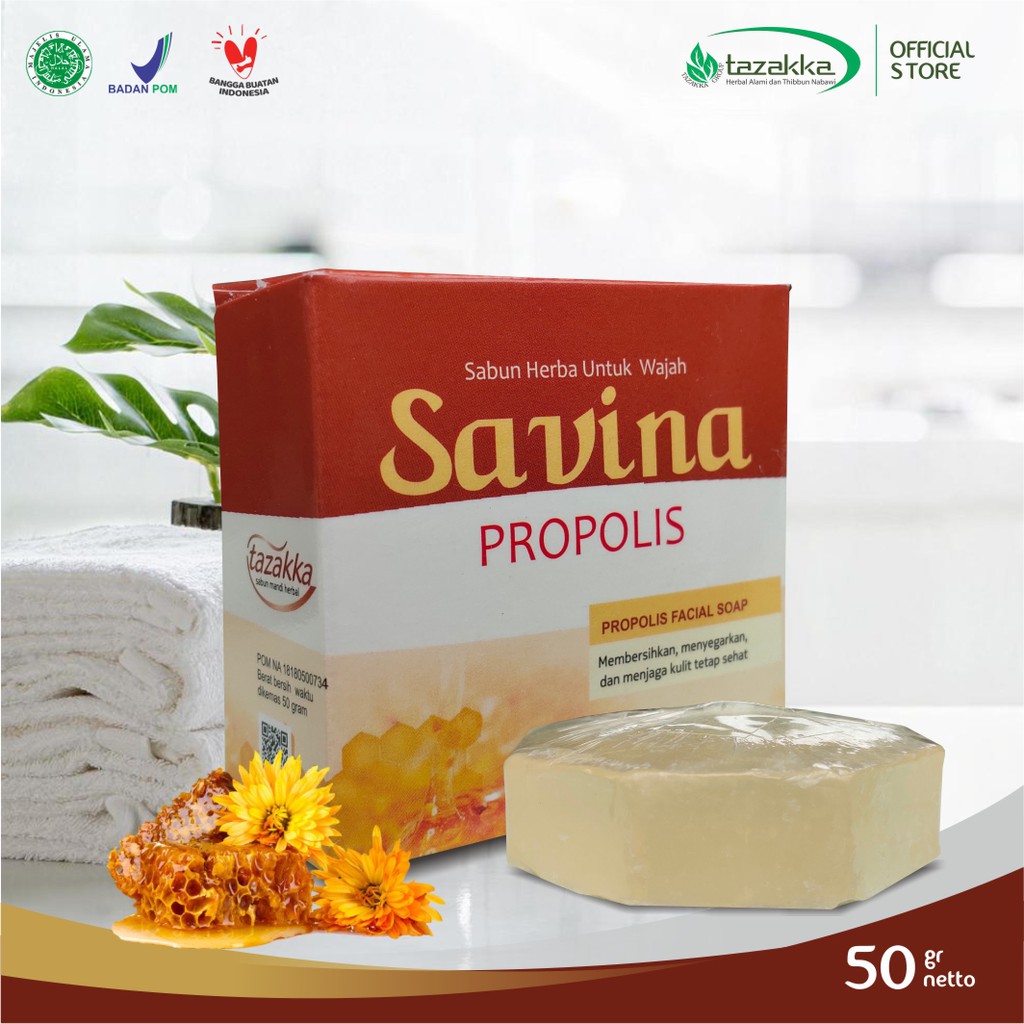 Sabun wajah savina propolis plus kolagen original tazakka melembabkan dan meghaluskan kulit alami