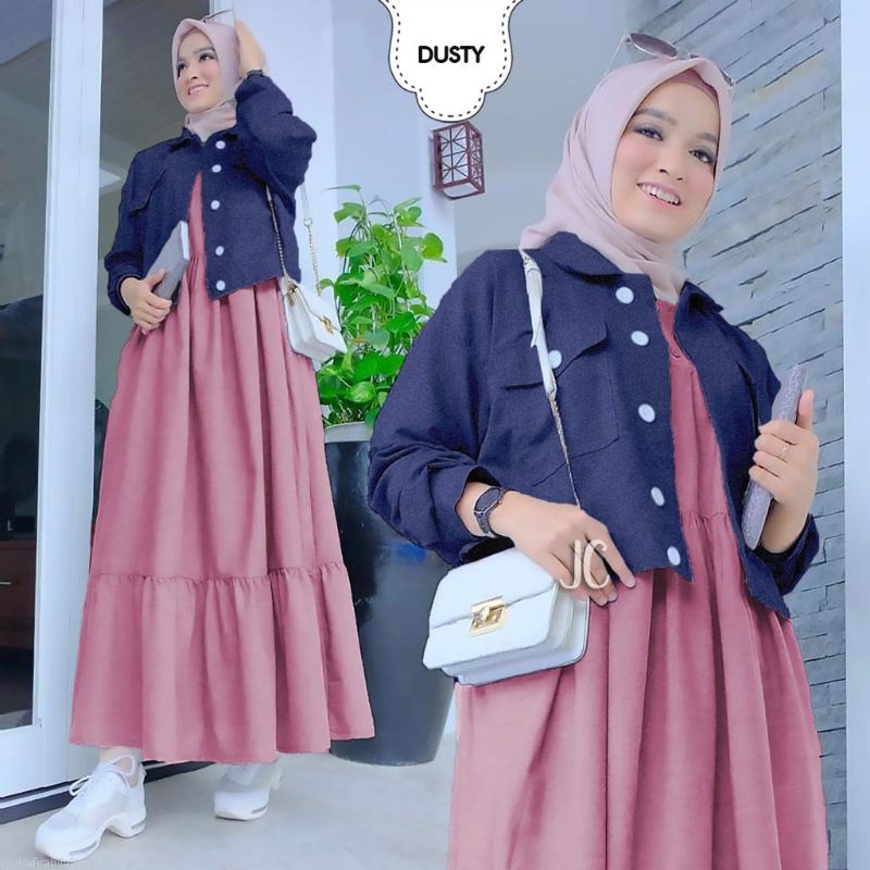 SET MAXY AYUNDA 2IN1, MOSCREPE, GAMIS HIJAB MUSLIM, DRESS MAXY, SETELAN