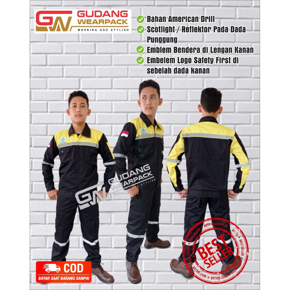 Bagus Uniform - Pakaian Kerja Seragam Proyek Stelan Warna Hitam Kuning
