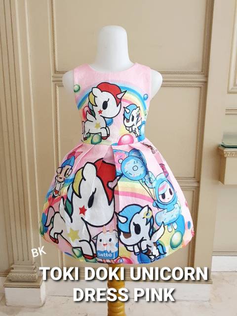 81109 TOKIDOKI UNICORN RAINBOW / DRESS UNICORN ANAK IMPORT KOREA PINK LUCU / GAUN PESTA ANAK BAGUS