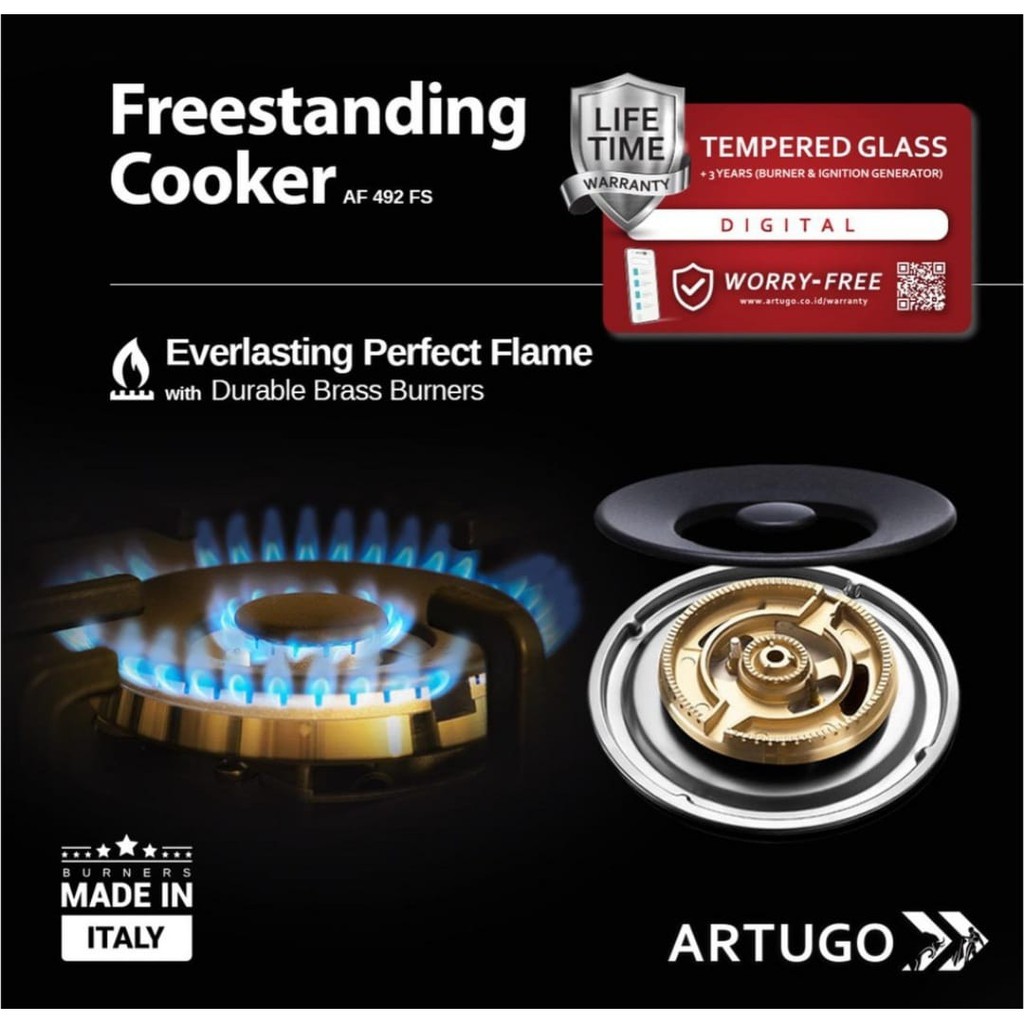 ARTUGO FREESTANDING COOKER AF 492 FS BRASS BURNER GARANSI RESMI
