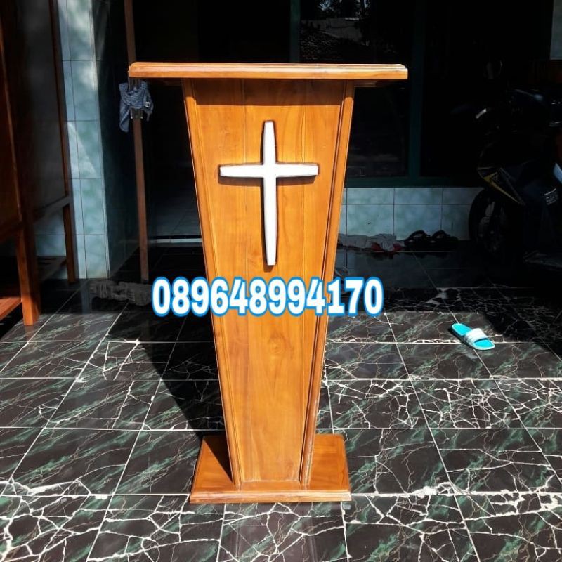 podium pidato podium gereja kayu jati finishing
