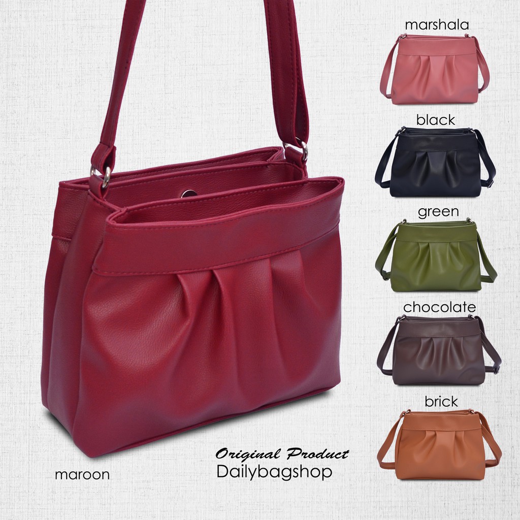 Tas Selempang Bahu Wanita Sling Bag Sap 3 Ruang Aster Model Trendy Unik Viral Kulit Multifungsi