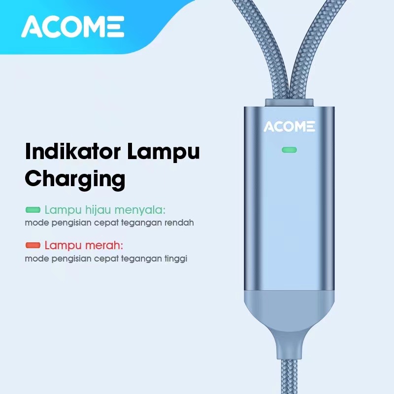 Acome Kabel Data Type-C 2 100W 2 in 1 Quick Charging Cable Garansi Resmi 1 Tahun ACC012