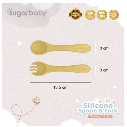 SUGAR BABY HEALTHY SILICONE SPOON &amp; FORK NATURE SERIES