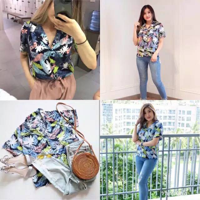 Kemeja wanita pastel daun