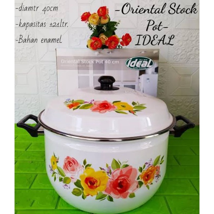 Panci Oriental Stock Pot 34 CM Ideal Kedawung 15,5 Liter Por inicelain Enamel on Steel