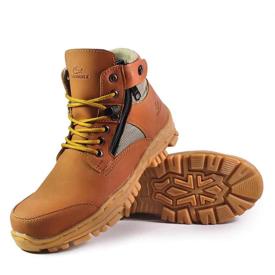 MS Shop - Sepatu Safety Boots Pria Crocodile Jointer PDL TAN Sleting Septi Bots Outdoor Tracking COD