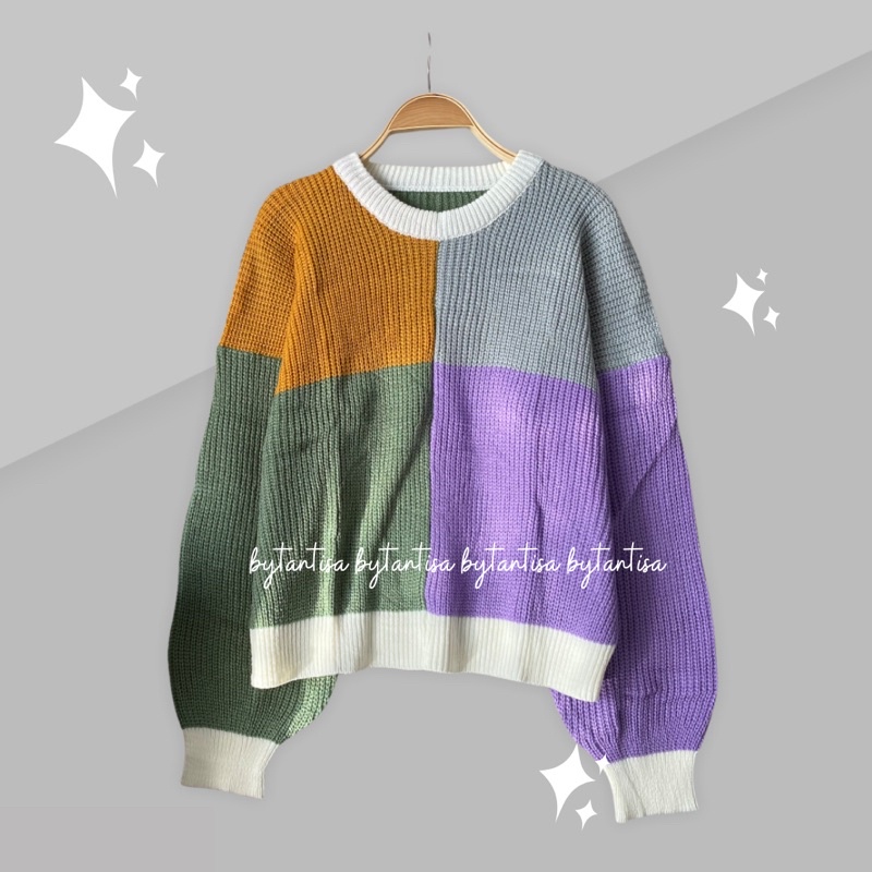 SWEATER RAJUT FOURTY COMBINE 4 WARNA | BLOUSE RAJUT TEBAL HANGAT GRADASI-Matcha Fourty