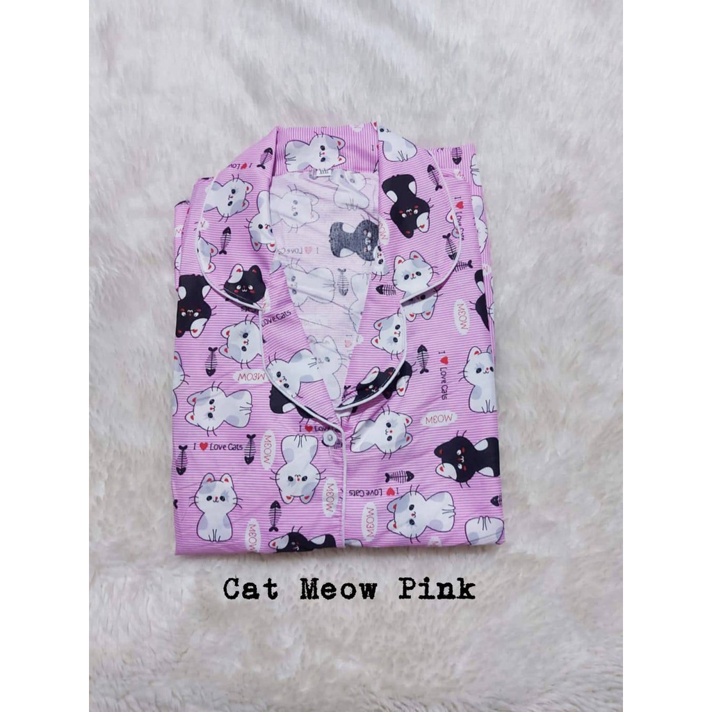 Setelan Piyama Baju Tidur  CP  JUMBO BIG SIZE  LD  116 - 120 Cm Motif Dewasa.-CAT MEOW PINK