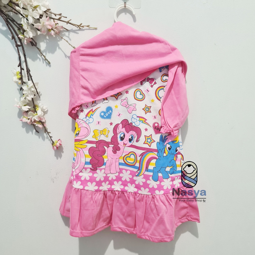 [N-098] DRESS/baju muslim anak perempuan + jilbab MURAH (0-12m)