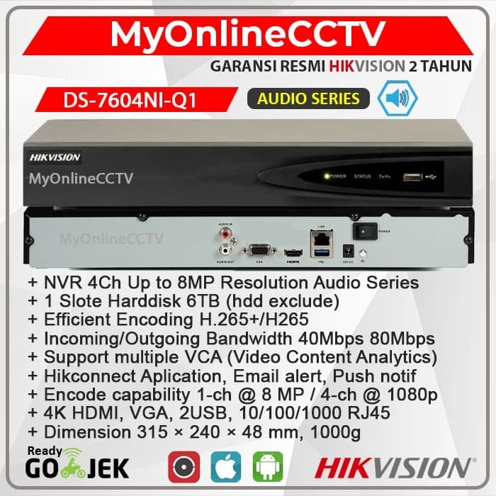 Perekam Jaringan Video 4 Saluran untuk Kamera IP Onvif NonPoE