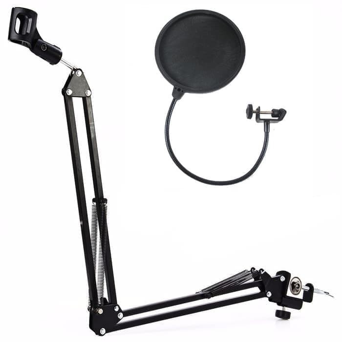 Paket Komplit Mic Condenser BM800 Stand Arm Pop Filter Terbaik