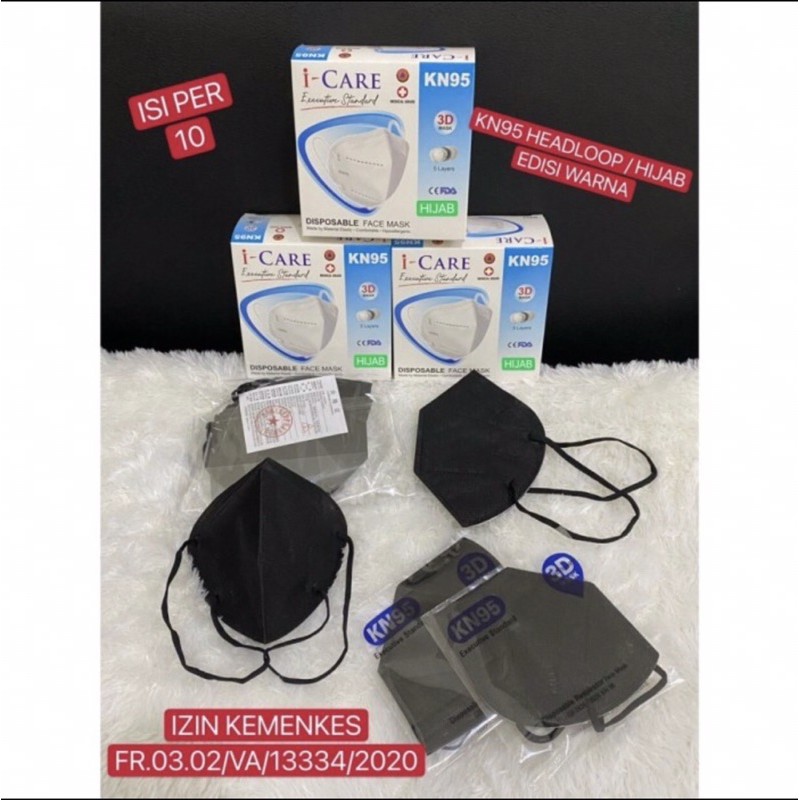 Masker 5ply KN95 Hijab I-Care Single Pack hitam Medical Grade-One Care