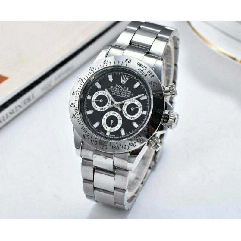 Jam Tangan Rolex Daytona Autometic Super Mewah Dan Elegan - Jam Tangan Rolex Daytona Silver Hitam