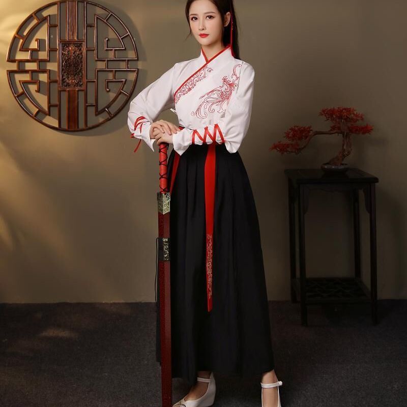 Martial arts style women's Han Chinese clothing Chinese style cross collar waist jacket and dress ma