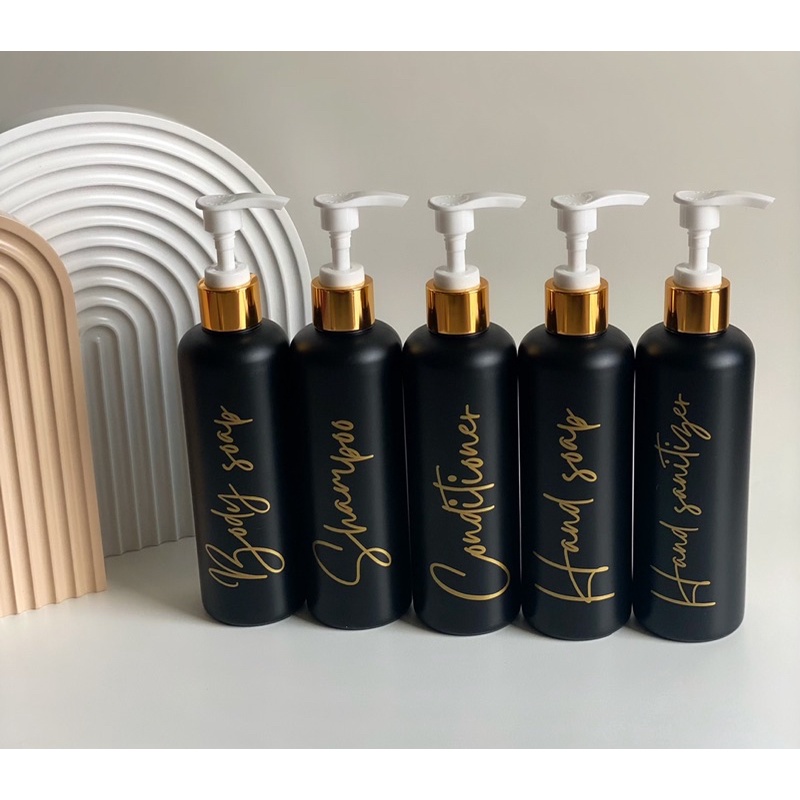 Botol hitam doff 250ml gold edition. aesthetic bottle minimalist refill organizer tempat sabun cair pump estetik