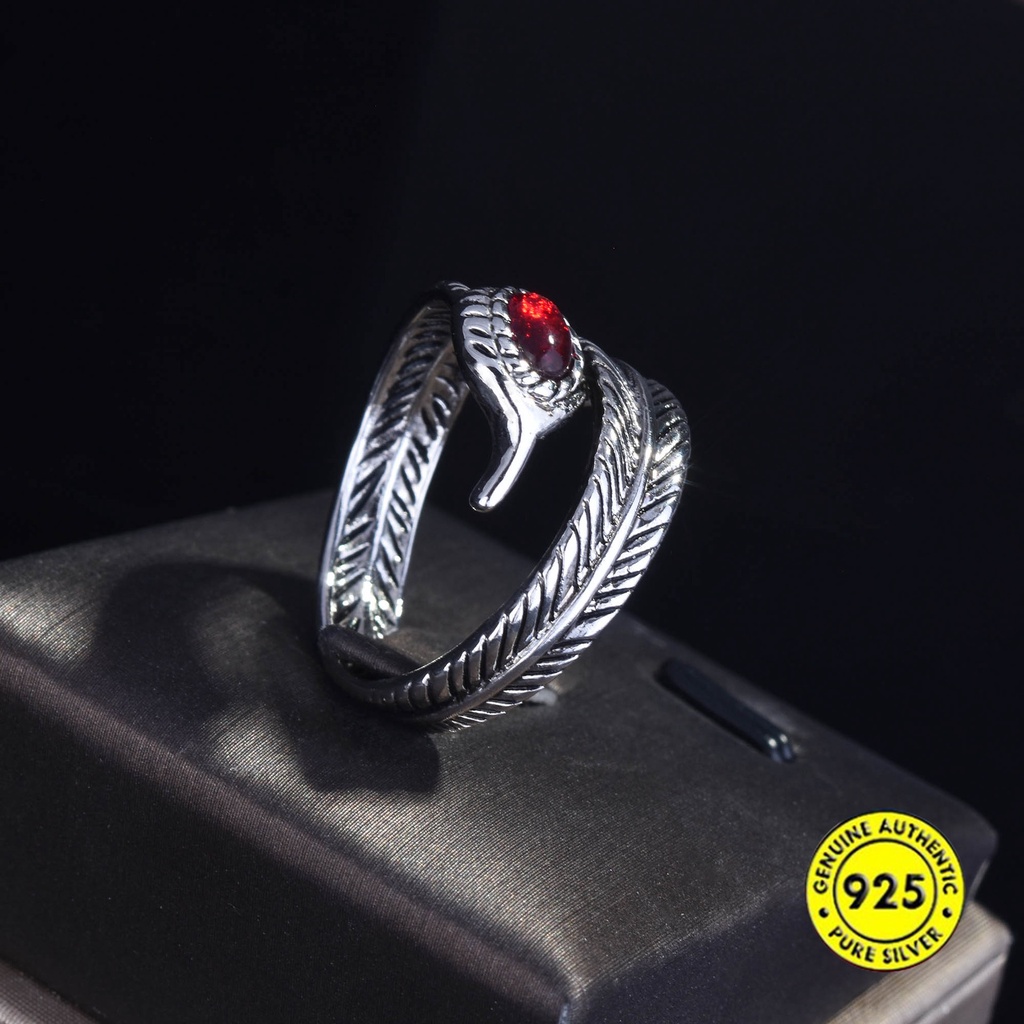 Cincin Sterling Silver 925 Model Terbuka Adjustable Dengan Berlian Merah Untuk Wanita