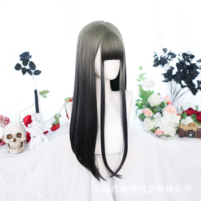 LOL-07 wig rambut palsu wanita gradasi gray hitam cosplay import