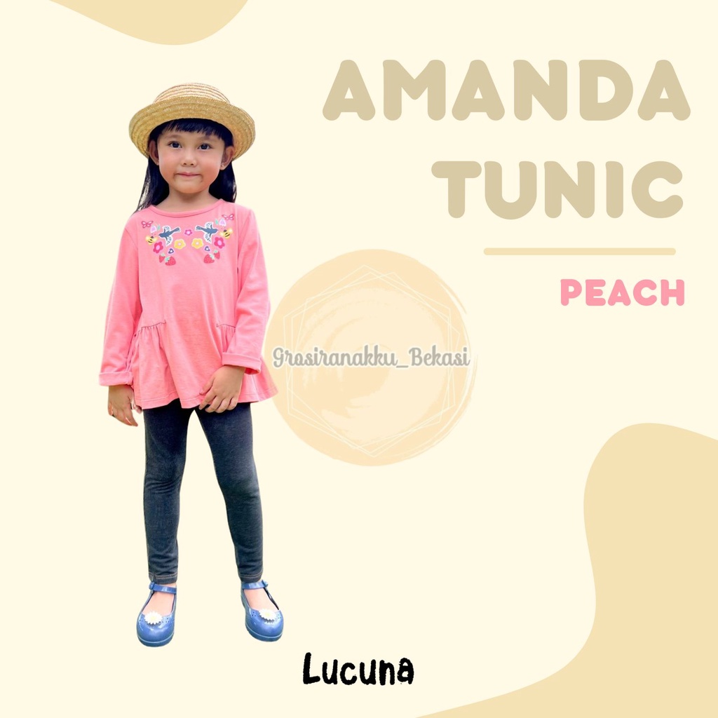 Tunik Anak Amanda Long Tee Lucuna Warna Peach Size 1-5 Tahun