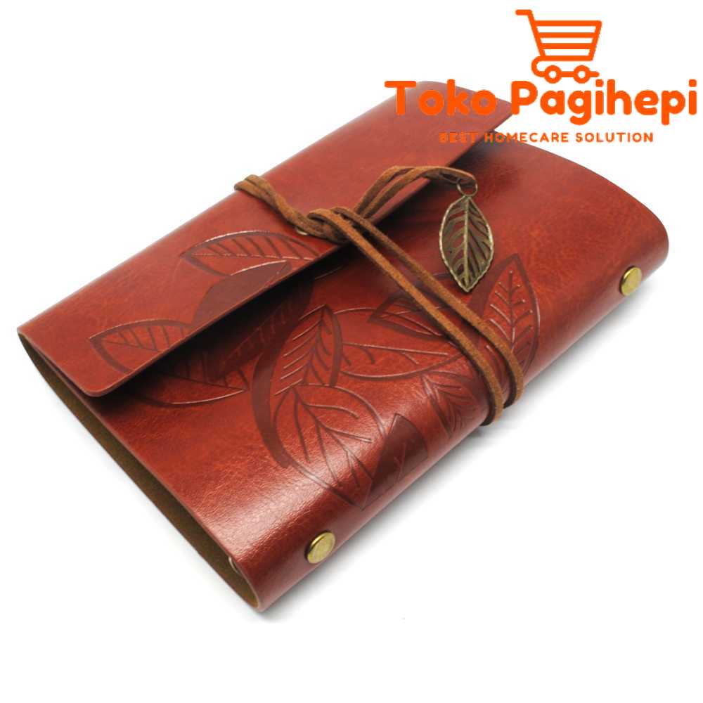 

PHANTACI Buku Catatan Binder Kulit Retro Leaf Kertas A6 Kecil Lucu Polos Tebal Unik Imut Hard Cover