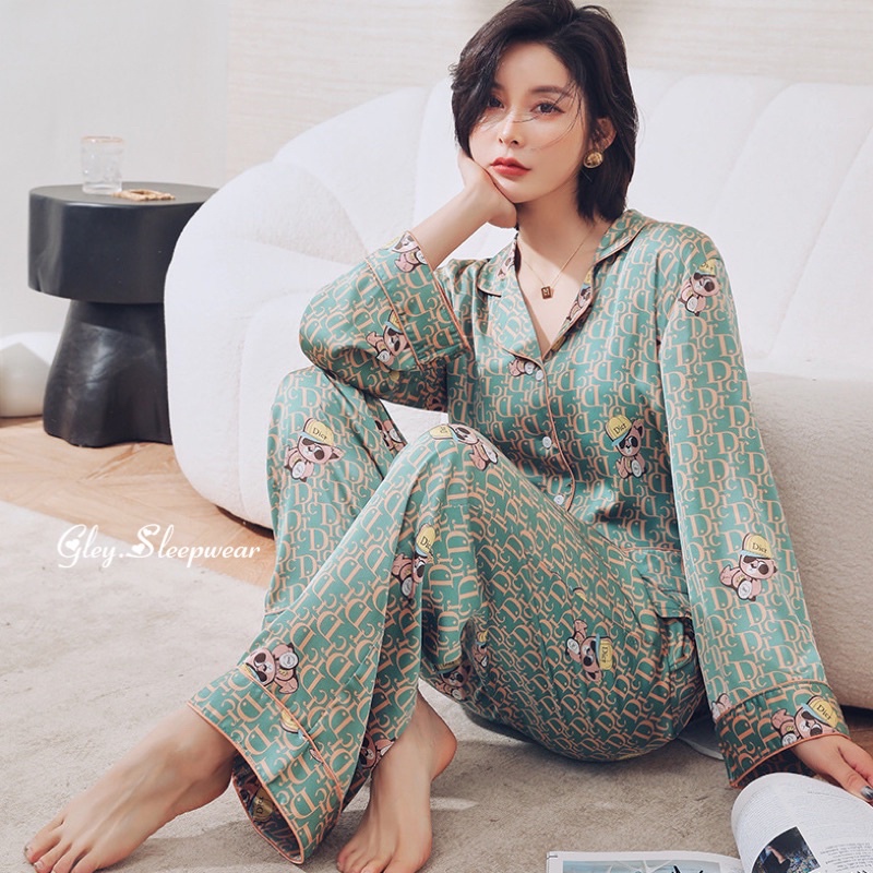 Piyama satin import / baju tidur wanita / ice silk baju tidur musim gugur-5