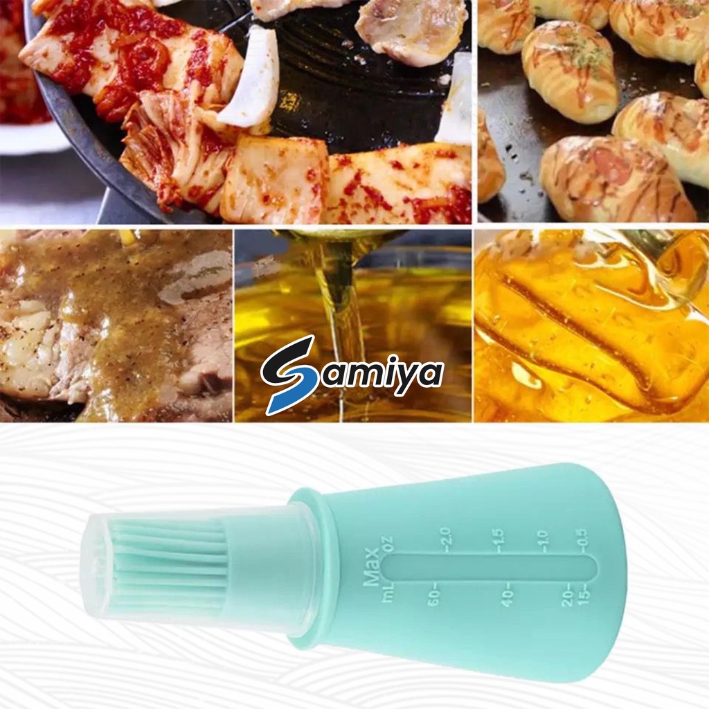 silicone oil brush with lid full color / kuas kue roti tempat bumbu minyak panggang BBQ steak grill