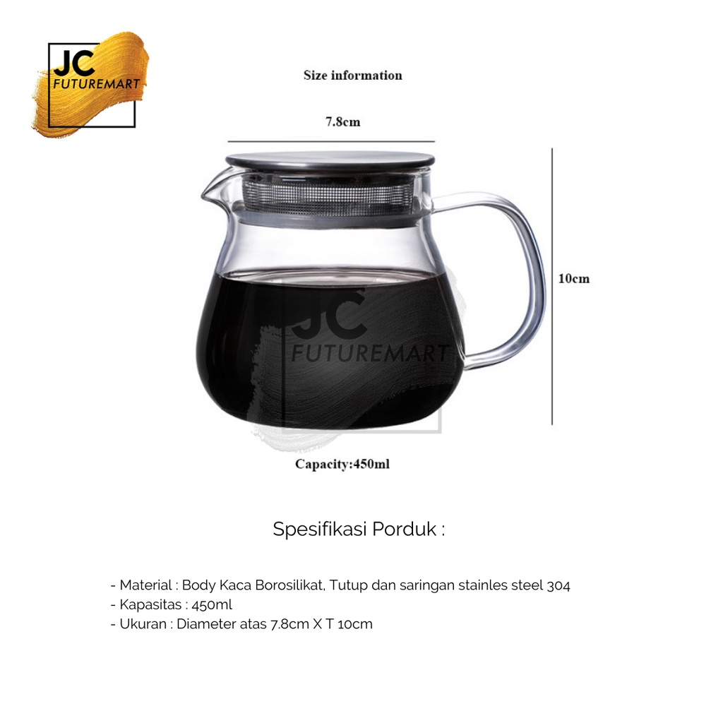 COFFEE SERVER KOPI DAN TEH 450ML TUTUP STAINLESS SARINGAN - SDN450