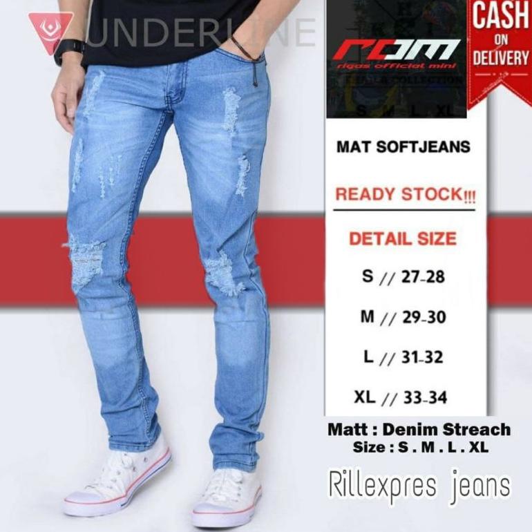 [KODE NR7PL] Celana jeans pria sobek lutut panjang ripped cowok cowo laki laki jeans softjeans stree