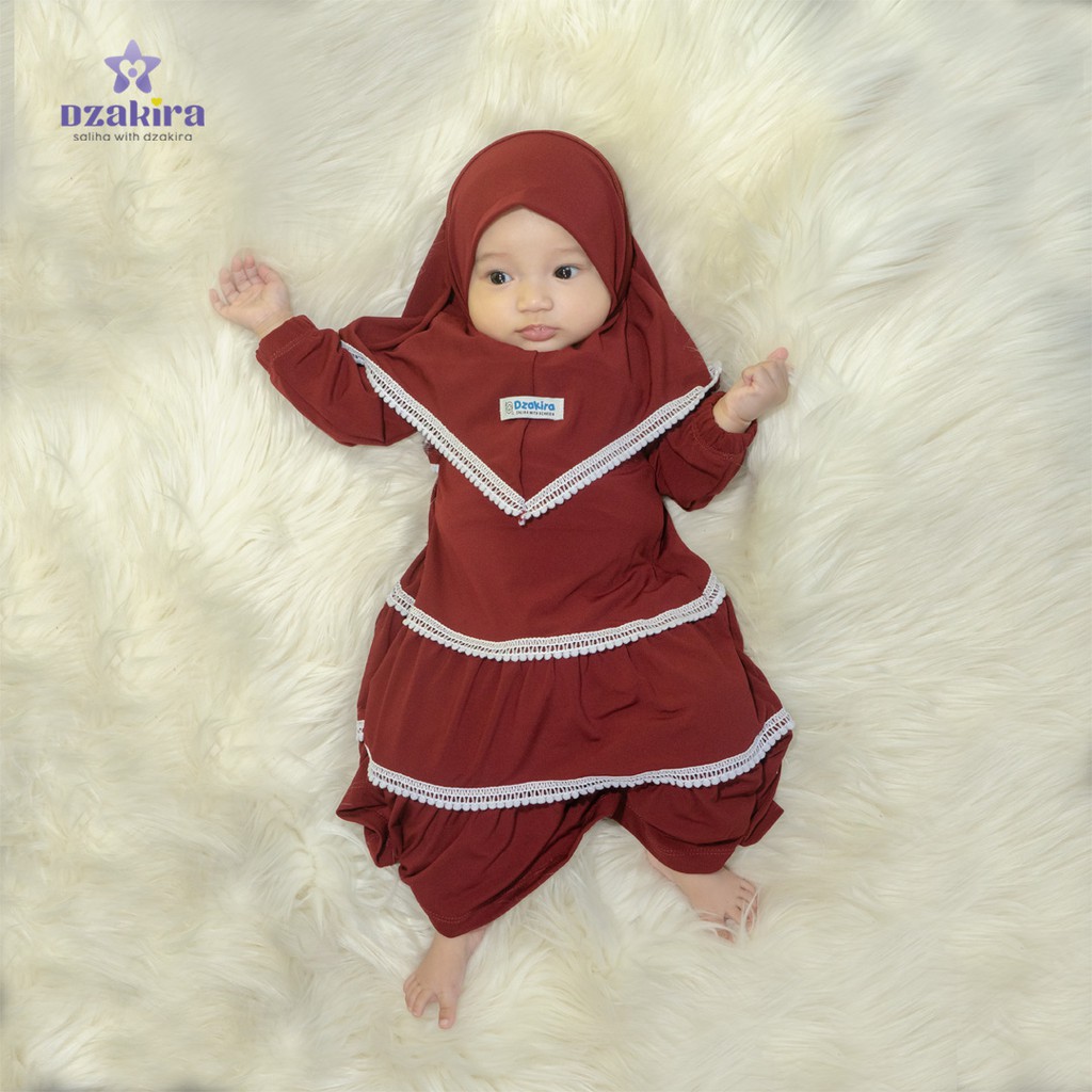 GAMIS BAYI 0-3thn RENDA POMPOM KIRANA MAROON JERSEY TWIST PREMIUM ORIGINAL by DZAKIRA