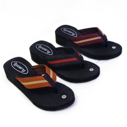 LUXURY - SANDAL WEDGES WANITA - SANDAL JEPIT WANITA SANTAI - SANDAL SPON WANITA - SANDAL JEPIT WANITA ( BESBAN STRIP )